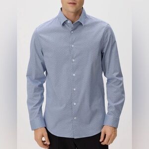 NWT $68 Denim & Flower Blue Geometric Patterned Dress Shirt Size Large